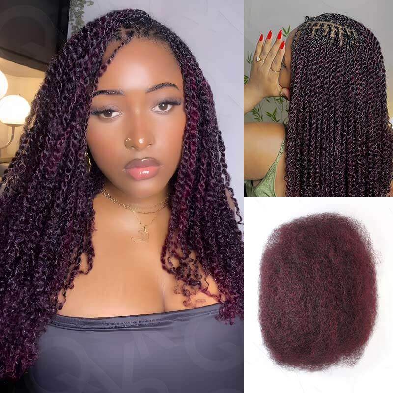 QVR Mix #1B/99J Color Afro Kinky Bulk Human Hair For Braiding Dreadlock Hair