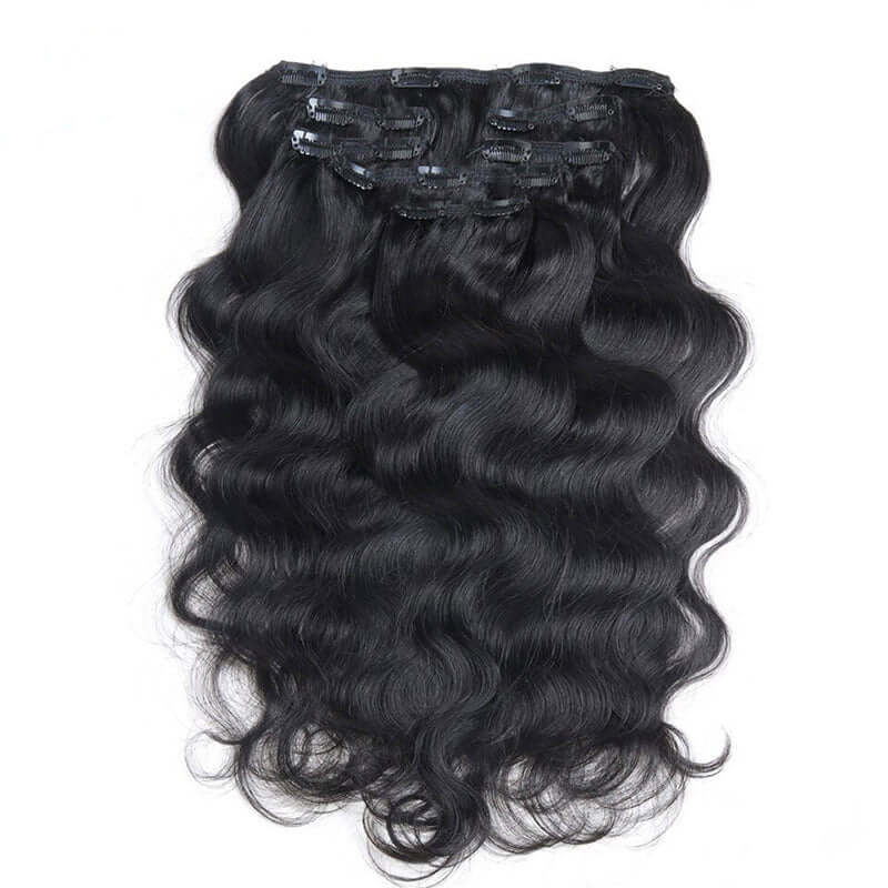 QVR Body Wave Hair 7Pcs Clip in Hair Extension Brazilian Natural Black Virgin Human Hair