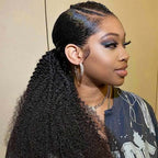 QVR Kinky Curly Ponytail Extension Human Hair Wrap Around Natural Black Clip In Ponytail Hair