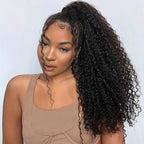 QVR Kinky Curly Ponytail Extension Human Hair Wrap Around Natural Black Clip In Ponytail Hair