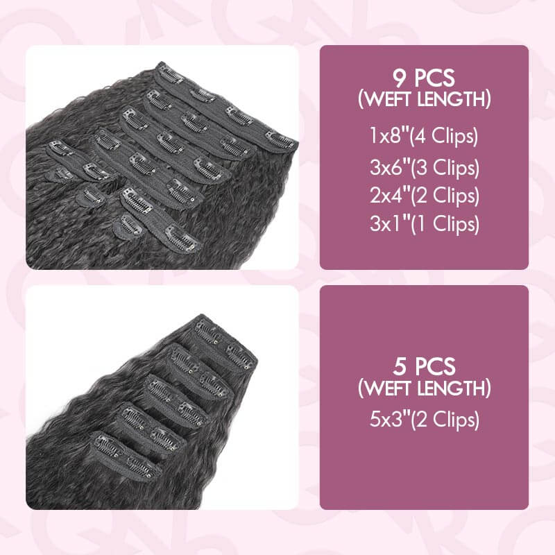 QVR Thick 9PCS Weft Clip In Hair Extensions 5PCS Volumizer Kinky Straight Clip In Human Hair