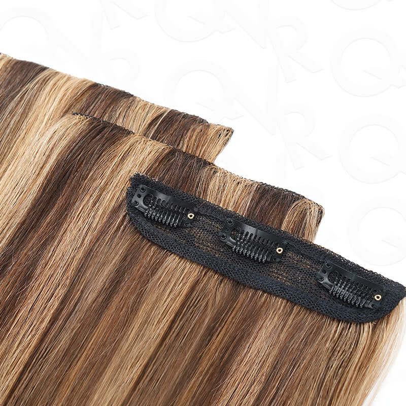 QVR Highlight #P4/30 9PCS Weft Clip In Hair Extensions Volumizer #P4/27 Straight Clip In Human Hair