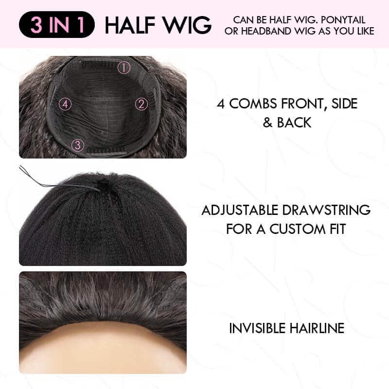 QVR Glueless Twist Curly Half Wig 250% Density Human Hair Wig Wear Go Flip Over Wig