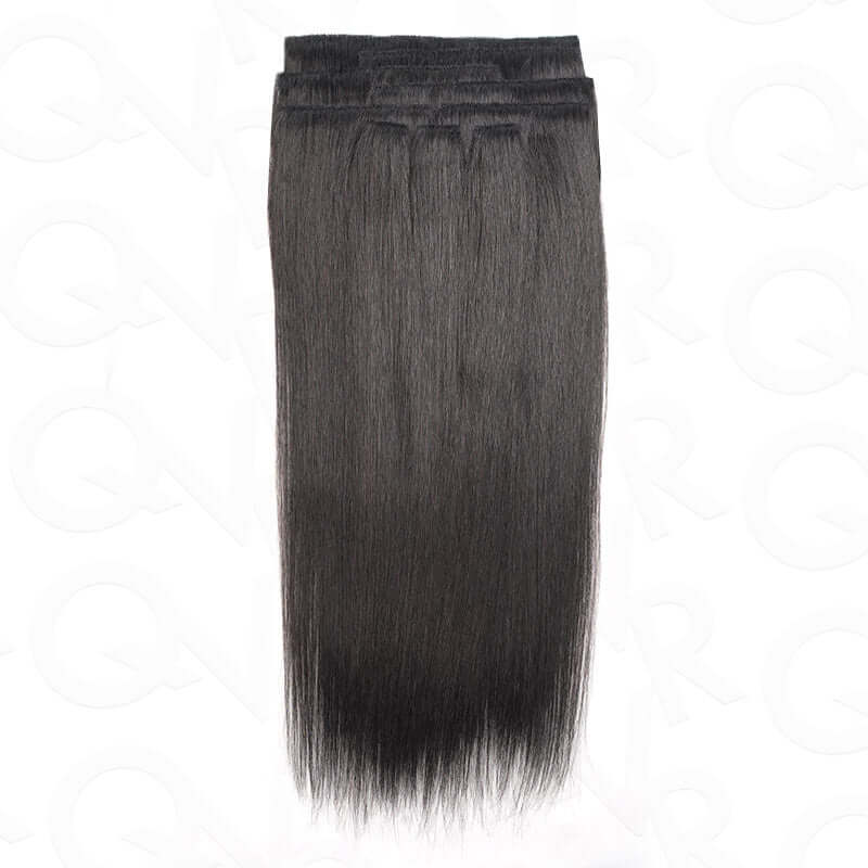 QVR Invisible 9PCS Weft Clip In Hair Extensions 5PCS Volumizer Natural Straight PU Clip In Human Hair