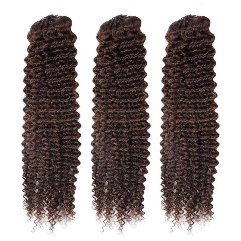 QVR Dark Brown #4 Crochet Hair Small Kinky Curly Machine Made Feather Human Hair Extension