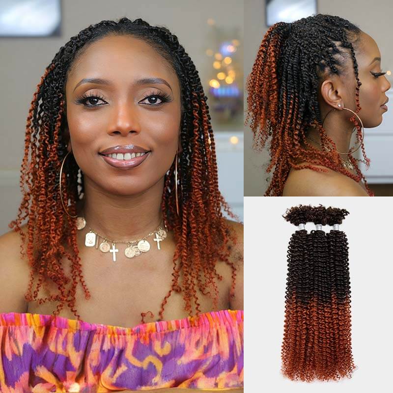 QVR Ombre T2/350 Afro Kinky V Bulk for Kinky Twist Crochet Braiding Hair