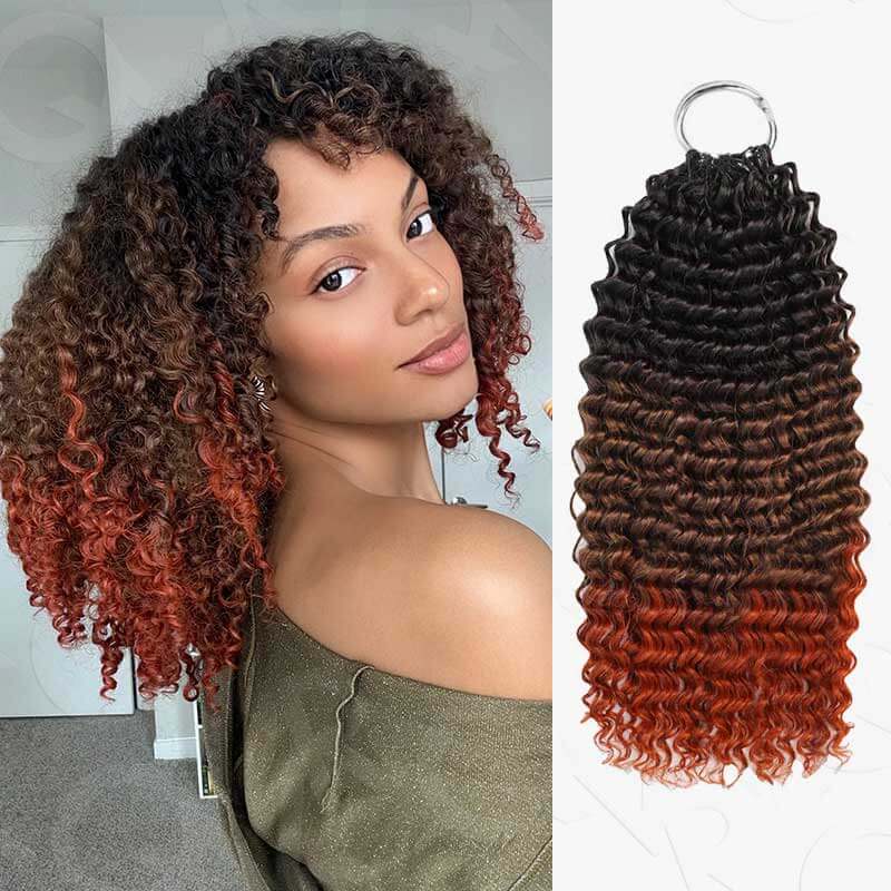 QVR Ombre #T1B/30/27 Small Kinky Curly Machine Made Feather Crochet Human Hair Extensions
