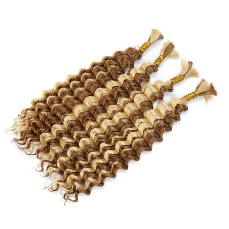 QVR Human Braiding Hair P27/613 Highlight Deep Wave Bulk Hair for Boho Braids