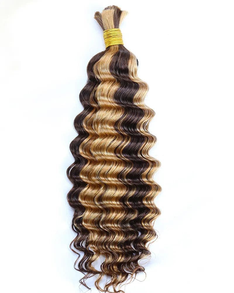QVR P4/27 Highlight Deep Wave Bulk Braiding Hair 100% Human Hair for Micro Braiding