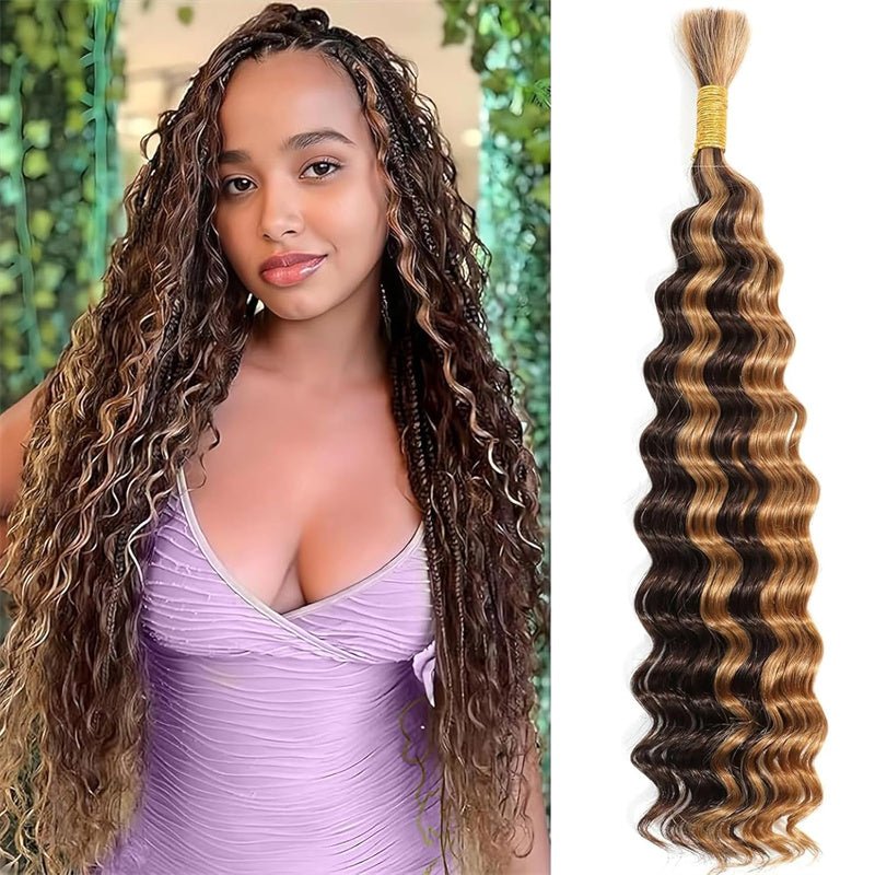 QVR P4/27 Highlight Deep Wave Bulk Braiding Hair 100% Human Hair for Micro Braiding