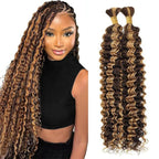 QVR P4/27 Highlight Deep Wave Bulk Braiding Hair 100% Human Hair for Micro Braiding