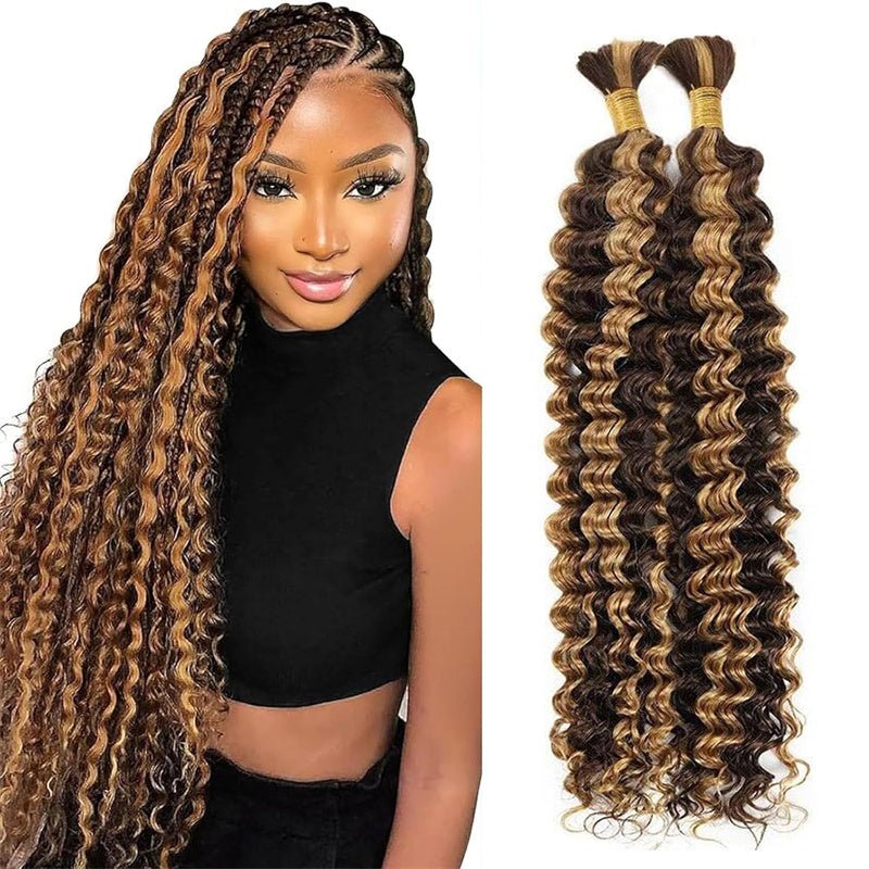 QVR P4/27 Highlight Deep Wave Bulk Braiding Hair 100% Human Hair for Micro Braiding