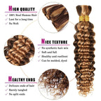 QVR P4/27 Highlight Deep Wave Bulk Braiding Hair 100% Human Hair for Micro Braiding