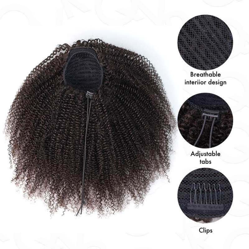 QVR Drawstring Ponytail Extension Afro Kinky Curly Human Hair Ponytail Hairstyle