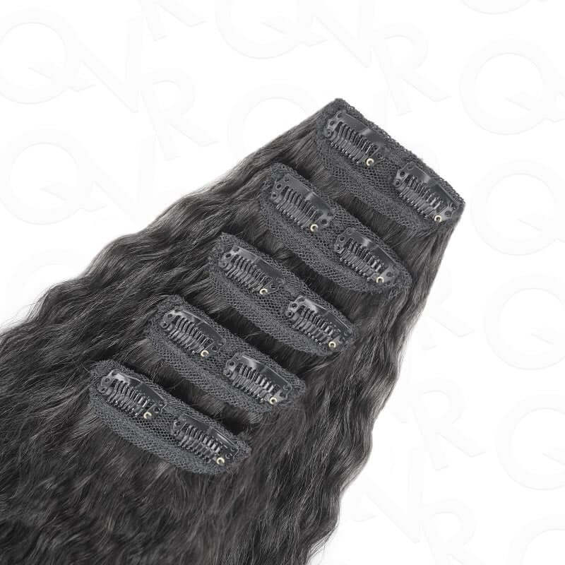 QVR Thick 9PCS Weft Clip In Hair Extensions 5PCS Volumizer Kinky Straight Clip In Human Hair