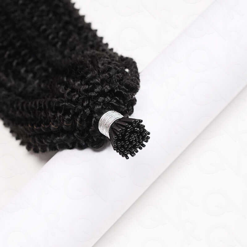 QVR Afro Kinky Curly I Tip Hair Extensions Natural Black Human Hair