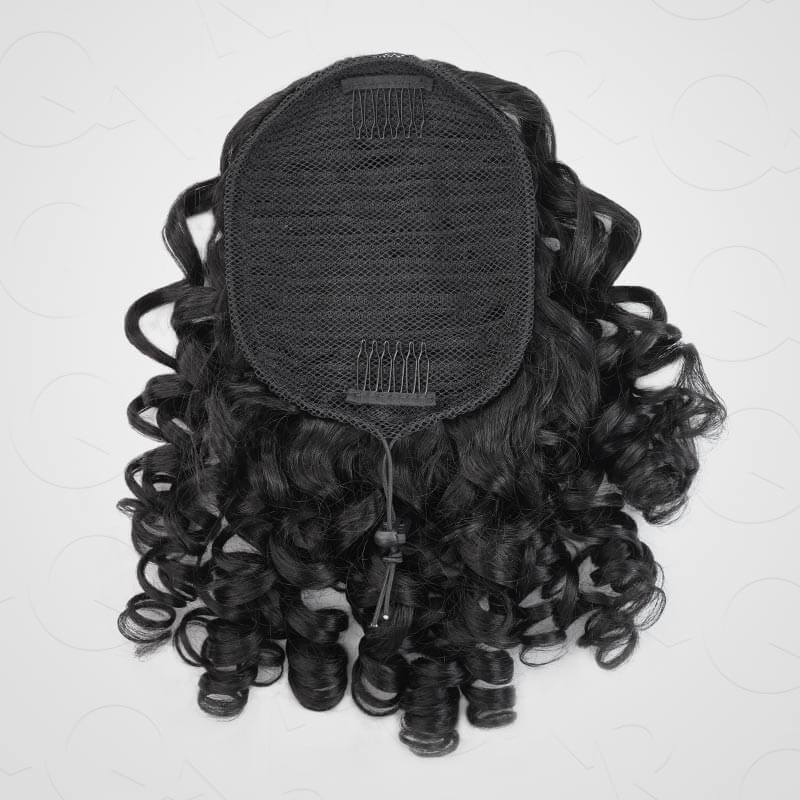 QVR Drawstring Ponytail Extension Bouncy Curl Human Hair Ponytail Hairstyle