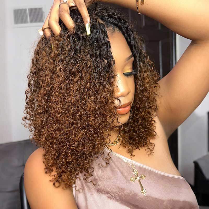 QVR #T1B/30 Crochet Hair Small Kinky Curly Machine Made Feather Human Hair Extension