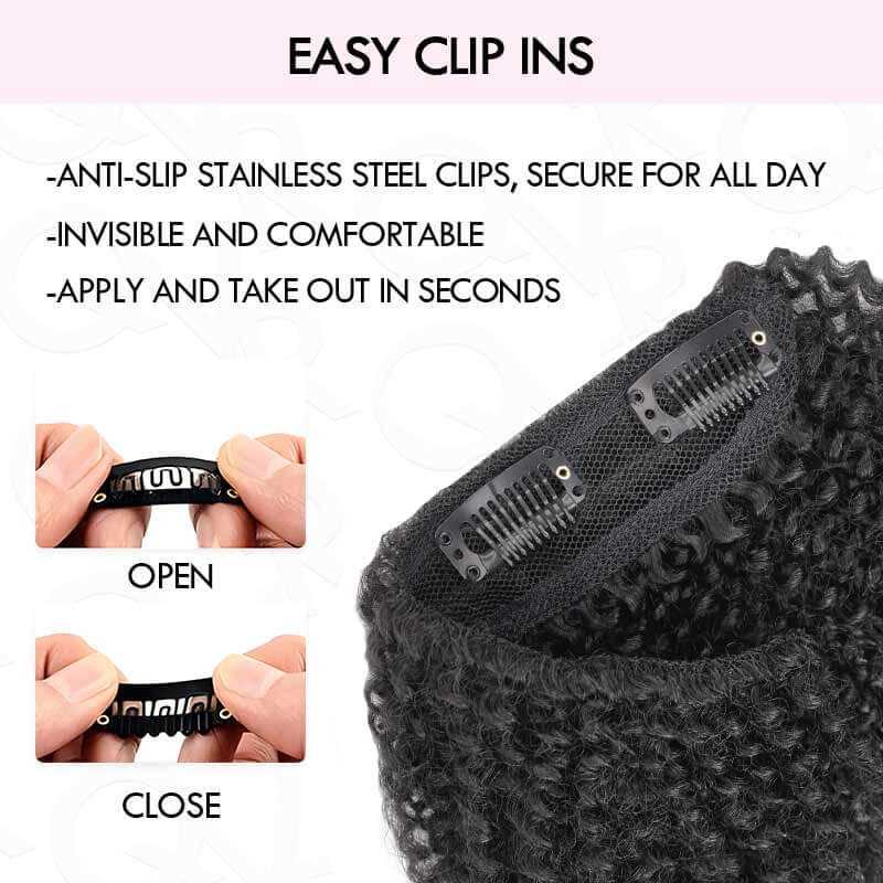 QVR Invisible 9PCS Weft Clip In Hair Extensions 5PCS Volumizer Afro Kinky Curly PU Clip In Human Hair