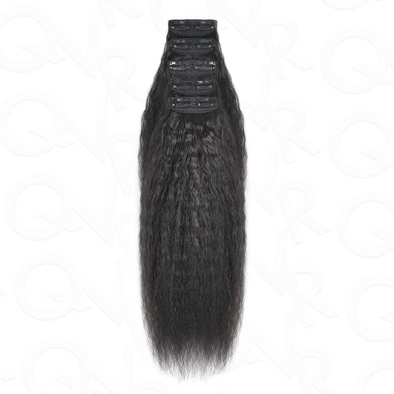 QVR Thick 9PCS Weft Clip In Hair Extensions 5PCS Volumizer Kinky Straight Clip In Human Hair