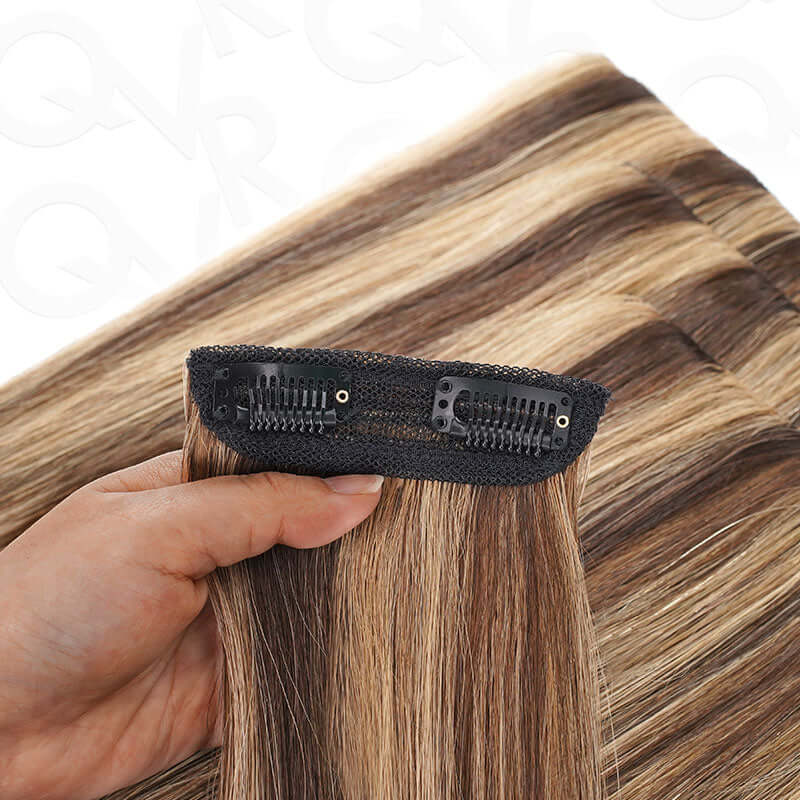 QVR Highlight #P4/30 9PCS Weft Clip In Hair Extensions Volumizer #P4/27 Straight Clip In Human Hair