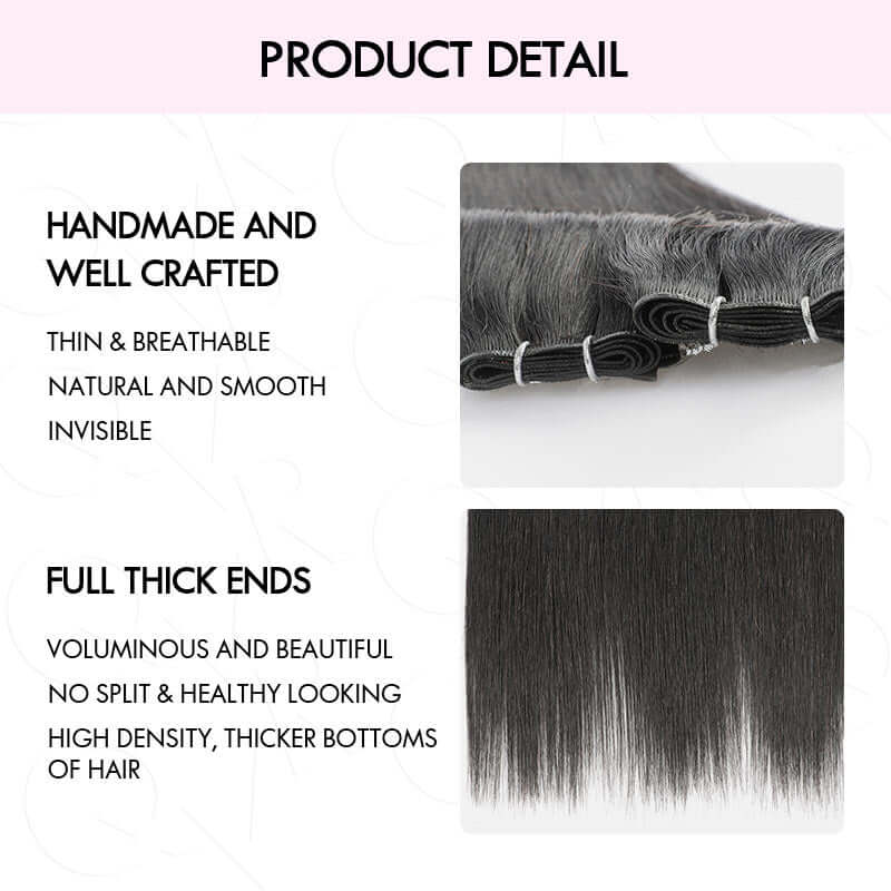 QVR Quick Weave Human Hair Bundles Natural Black Straight Invisible Genius Weft Sew In Hair Extensions