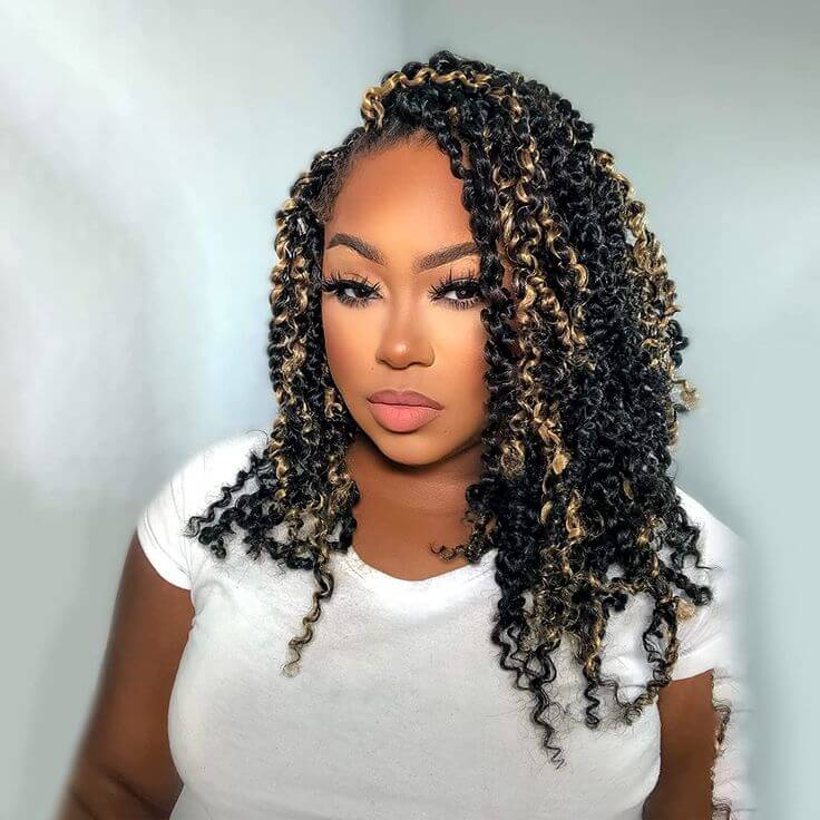 QVR Natural Black+Honey Blonde Afro Kinky V Bulk Curly Hair for Kinky Twist Crochet Braiding Hair
