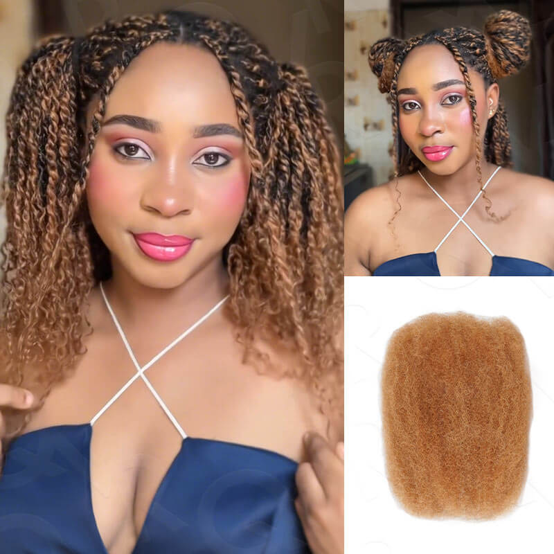 QVR Mixed Color #4/30 Afro Kinky Bulk Highlights #27/30 Human Hair