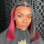 QVR Glueless 13x4 Peekaboo Highlights Red Colored Transparent Lace Human Hair Bob Wigs