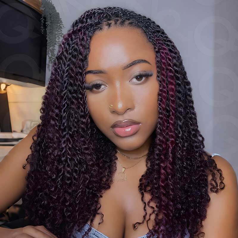 QVR Mix #1B/99J Color Afro Kinky Bulk Human Hair For Braiding Dreadlock Hair