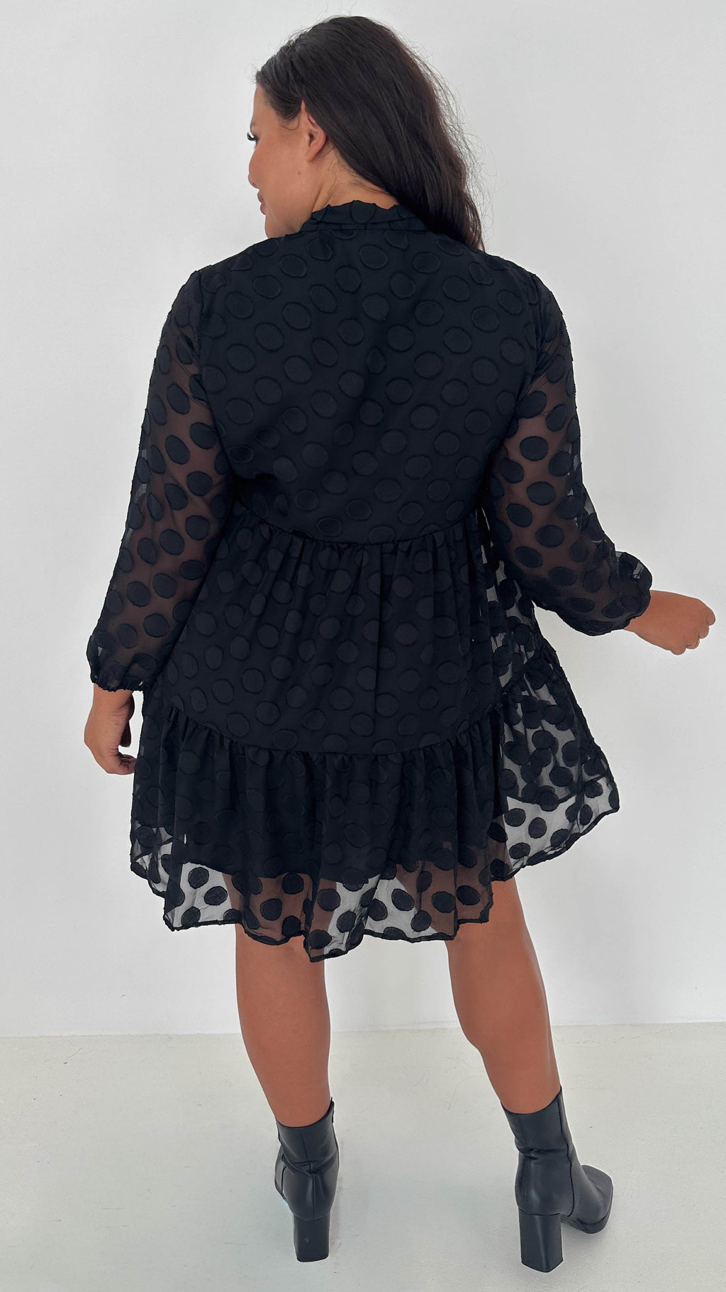 CurveWow Pussybow Spot Dress Black