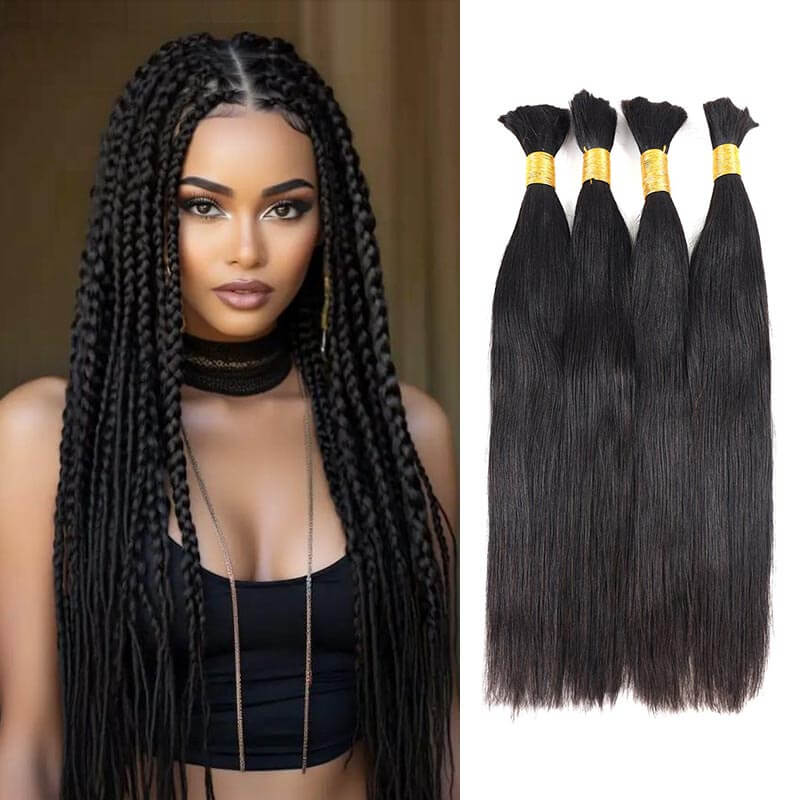 QVR Silk Straight Bulk Hair Extensions for Boho Knotless Braiding