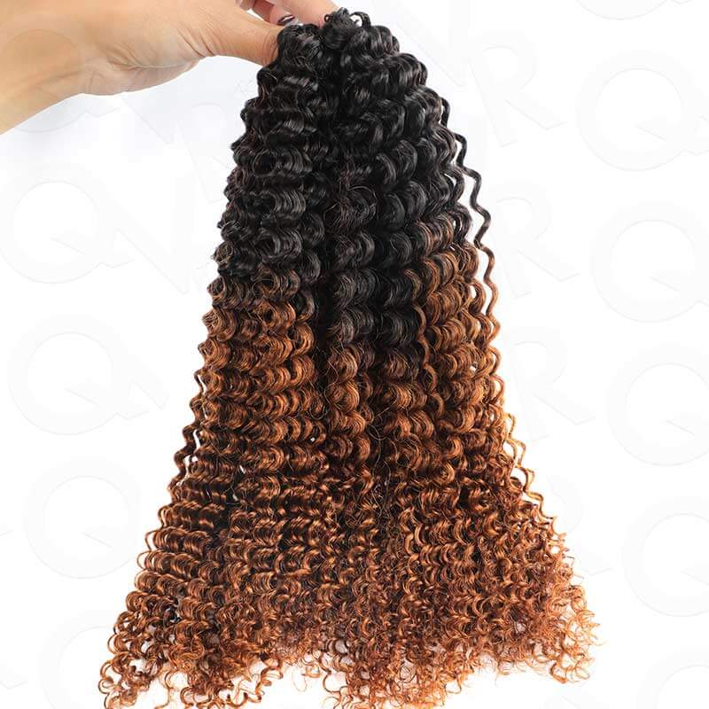QVR Premium Chinese Hair Small Kinky Curly Virgin Human Crochet Hair Ombre #T1B/30 Machine Made Feather Crochet Hairstyles