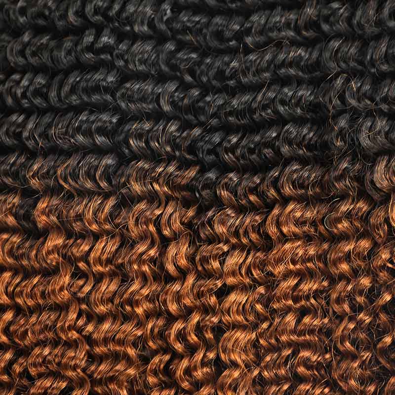 QVR Premium Chinese Hair Small Kinky Curly Virgin Human Crochet Hair Ombre #T1B/30 Machine Made Feather Crochet Hairstyles