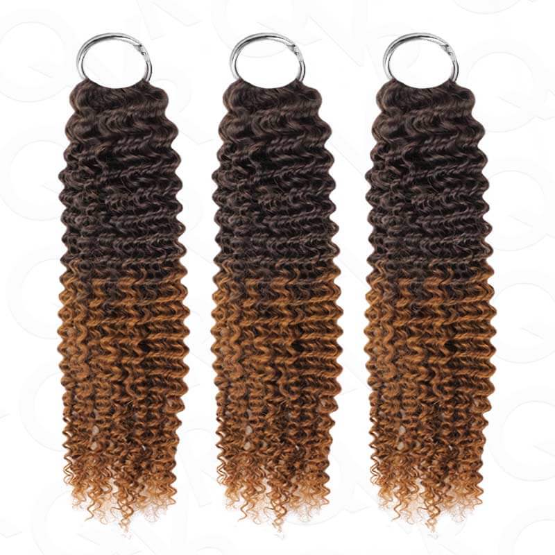 QVR #T2/30 Crochet Hair Small Kinky Curly Machine Made Feather Human Hair Extension