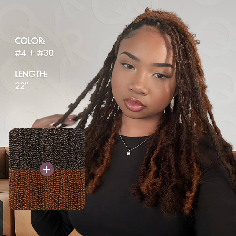 QVR Dark Brown+Auburn Brown Afro Kinky V Bulk Curly Hair for Kinky Twist Crochet Braiding Hair