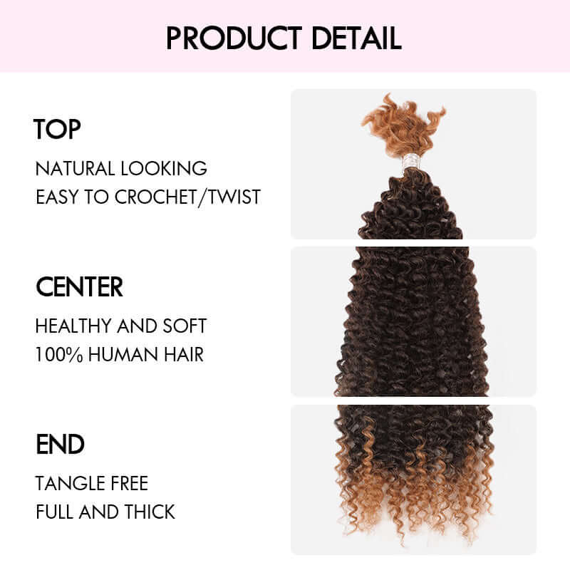 QVR Spring Twist Crochet Human Hair Ombre T1B/30 Afro Kinky Curly Braiding Hair Extension