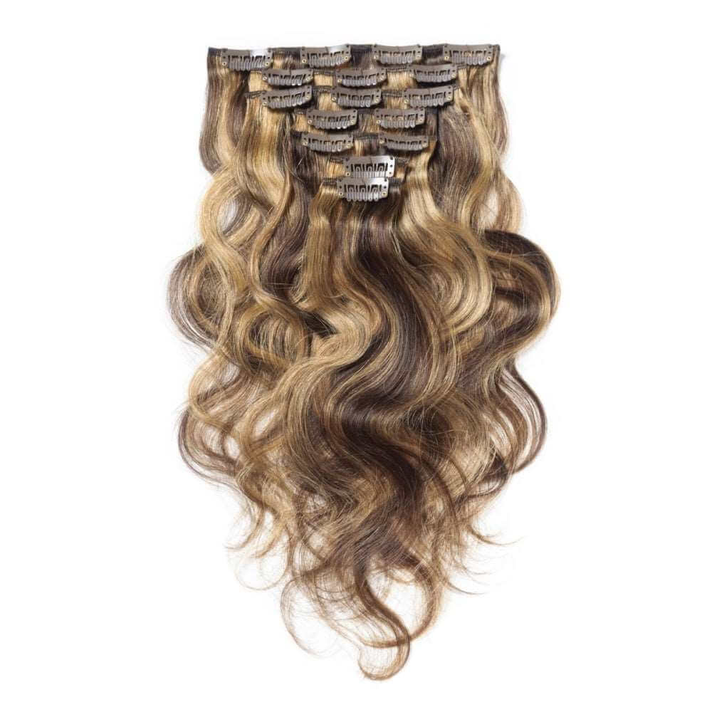 QVR #P4/27 Blonde Highlights Straight/Body Wave 7Pcs Clip in Hair Extensions