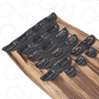 QVR Highlight #P4/30 9PCS Weft Clip In Hair Extensions Volumizer #P4/27 Straight Clip In Human Hair