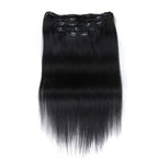 QVR Straight 7Pcs Clip in Virgin Human Hair Extensions Brazilian Natural Black Color Hair