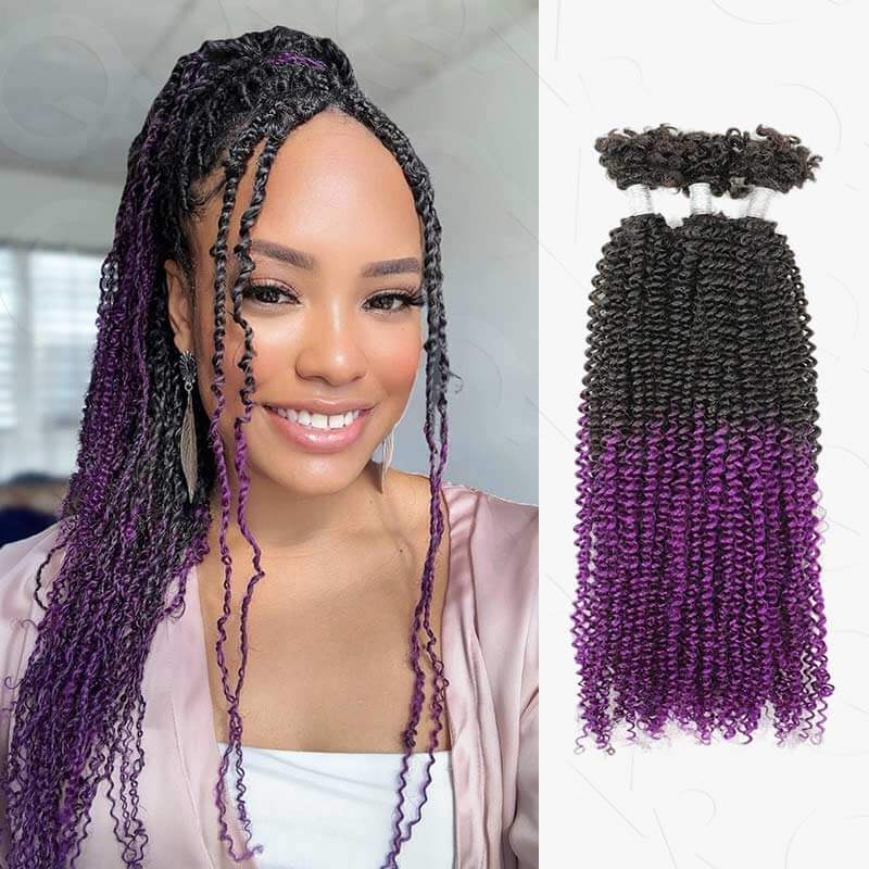 QVR T1B/Purple Afro Kinky V Bulk Ombre Color for Kinky Twist Crochet Braiding Hair