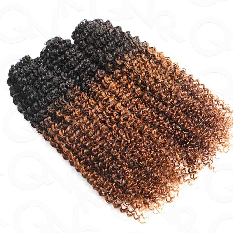 QVR #T1B/30 Crochet Hair Small Kinky Curly Machine Made Feather Human Hair Extension