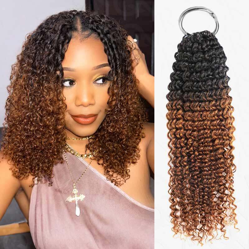 QVR Ombre Brown #T1B/4 Human Crochet Hair Small Kinky Curly Machine Made Feather Crochet Hairstyle