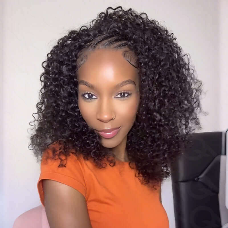 QVR Glueless Highlight Brown #1B/30 Twist Curly Half Wig 250% Density Human Hair Wig Wear Go Flip Over Wig