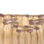 QVR Blonde Straight 7Pcs Clip in Hair Extensions Highlight #P27/613 Color Virgin Human Hair
