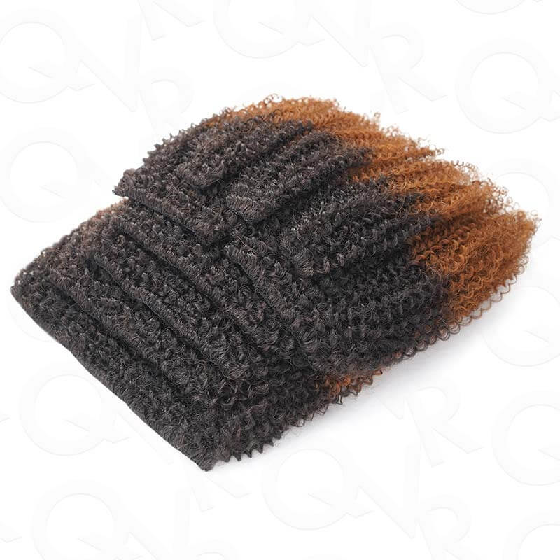 QVR Ombre Brown 9PCS Weft Clip In Hair Extensions Volumizer #T1B/30 Afro Kinky Curly Clip In Human Hair