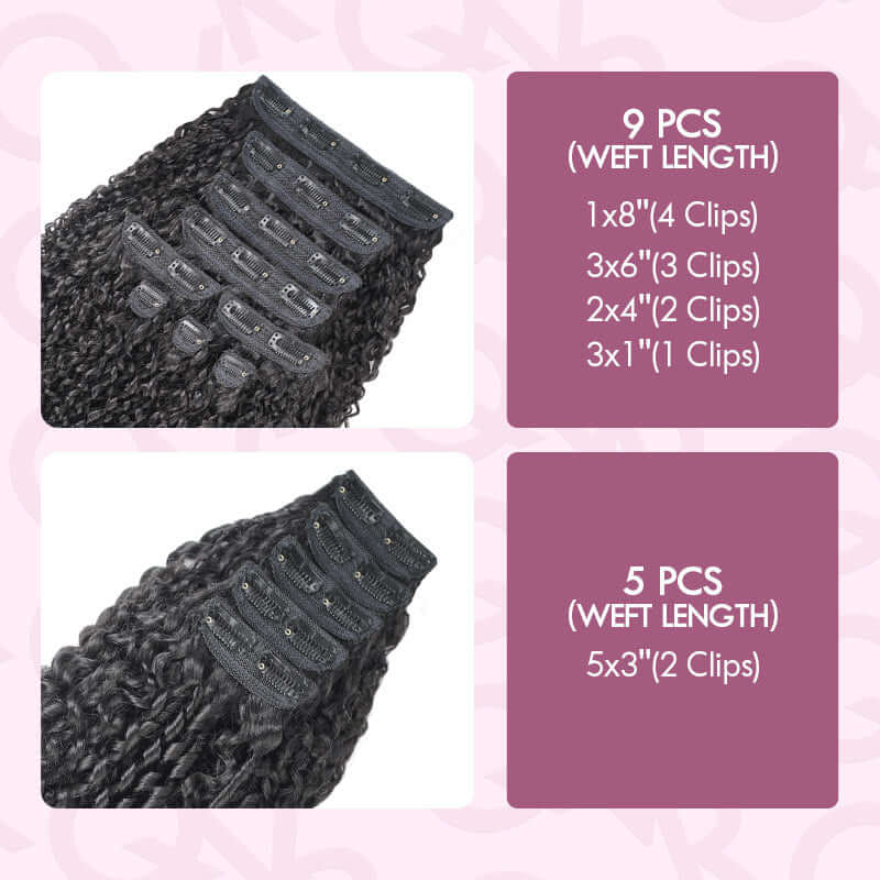 QVR Best 9PCS Weft Clip In Hair Extensions 5PCS Volumizer Ramen Curl Clip In Human Hair