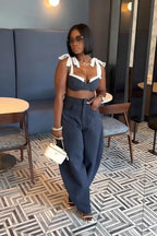 Chic Retro Striped Wide Leg Pants Set